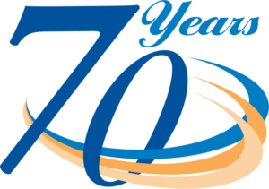 70 years in business logo for installing window treatment solutions